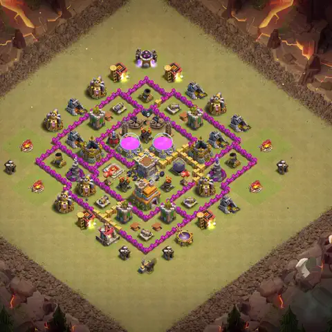 TH7 war Defense base layout with copy link for Clash of Clans, layout #009