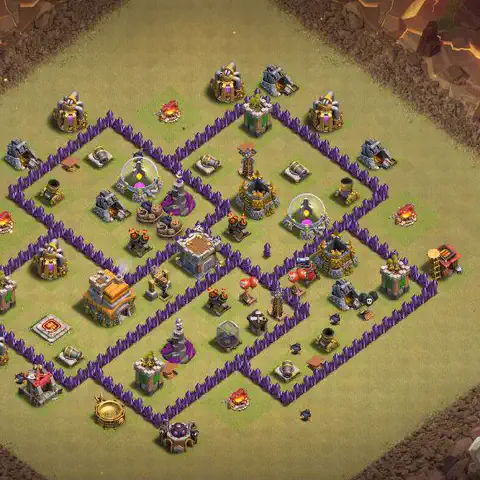 TH7 war Defense base layout with copy link for Clash of Clans, layout #015