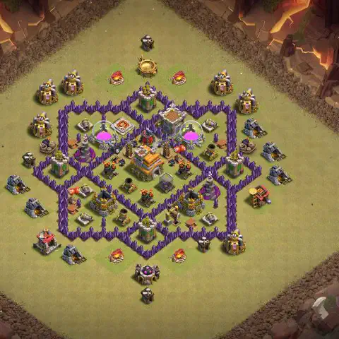 TH7 war Defense base layout with copy link for Clash of Clans, layout #018