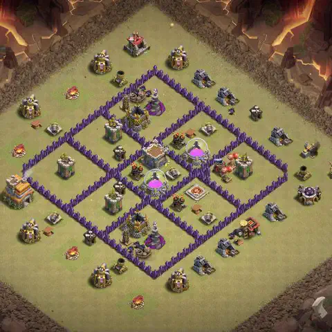 TH7 war Defense base layout with copy link for Clash of Clans, layout #021