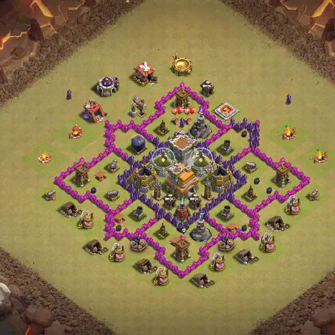 TH7 war Defense base layout with copy link for Clash of Clans, layout #030