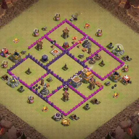 TH7 war Defense base layout with copy link for Clash of Clans, layout #033