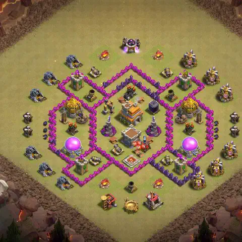TH7 war Defense base layout with copy link for Clash of Clans, layout #039