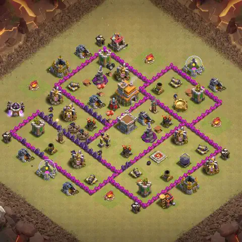 TH7 war Defense base layout with copy link for Clash of Clans, layout #042