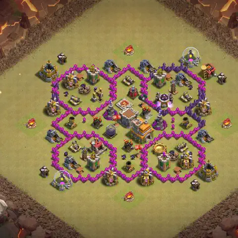 TH7 war Defense base layout with copy link for Clash of Clans, layout #045
