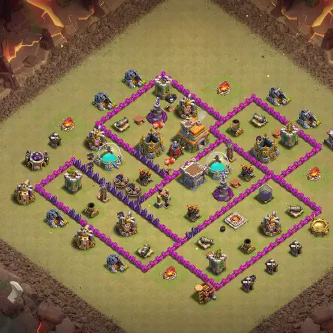 TH7 war Defense base layout with copy link for Clash of Clans, layout #051