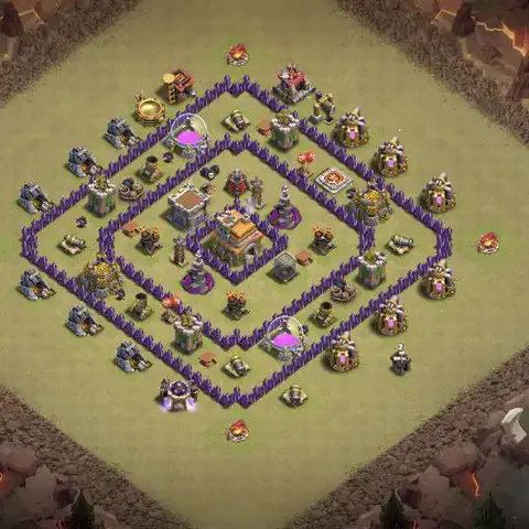 TH7 war Defense base layout with copy link for Clash of Clans, layout #057