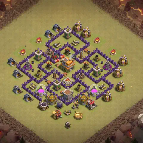 TH7 war Defense base layout with copy link for Clash of Clans, layout #060