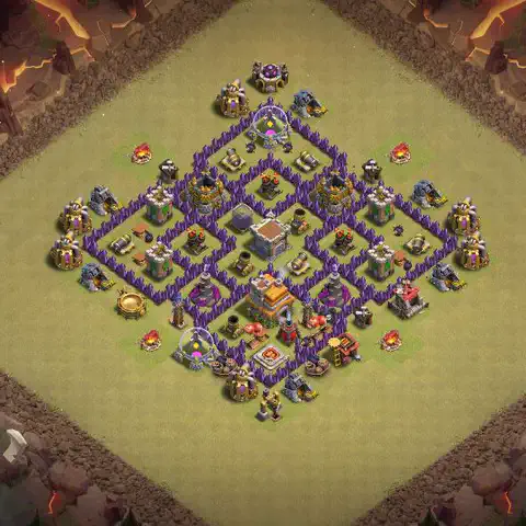 TH7 war Defense base layout with copy link for Clash of Clans, layout #063