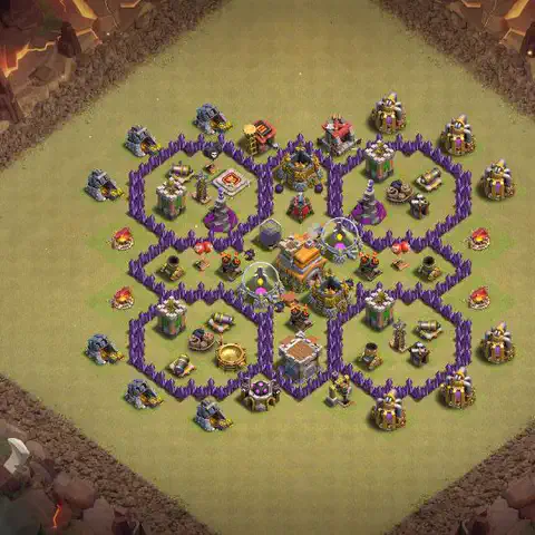 TH7 war Defense base layout with copy link for Clash of Clans, layout #066