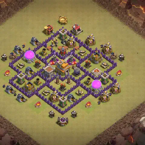 TH7 war Defense base layout with copy link for Clash of Clans, layout #069
