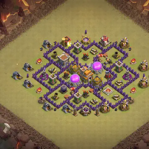 TH7 war Defense base layout with copy link for Clash of Clans, layout #072