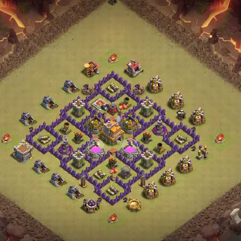 TH7 war Defense base layout with copy link for Clash of Clans, layout #075
