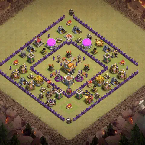 TH7 war Defense base layout with copy link for Clash of Clans, layout #078