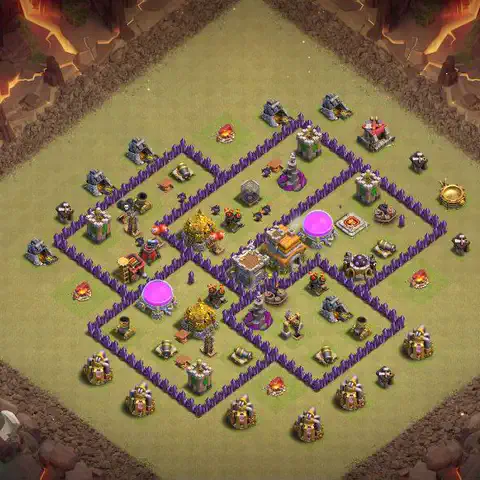 TH7 war Defense base layout with copy link for Clash of Clans, layout #081