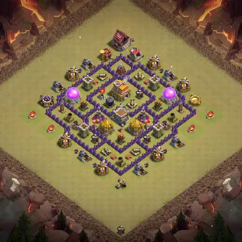 TH7 war Defense base layout with copy link for Clash of Clans, layout #084