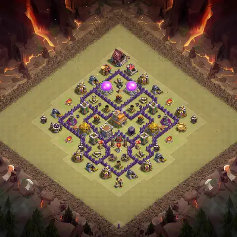 TH7 war Defense base layout with copy link for Clash of Clans, layout #087