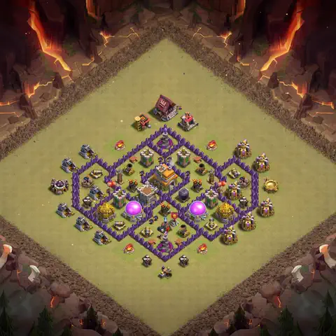 TH7 war Defense base layout with copy link for Clash of Clans, layout #090