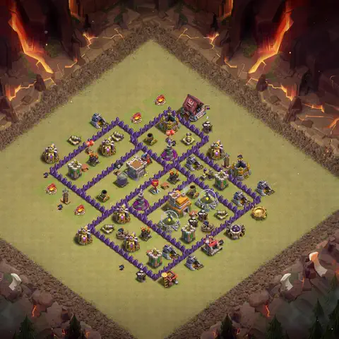 TH7 war Defense base layout with copy link for Clash of Clans, layout #093