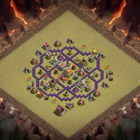 TH7 war Defense base layout with copy link for Clash of Clans, layout #096