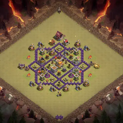 TH7 war Defense base layout with copy link for Clash of Clans, layout #099