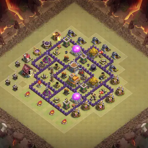 TH7 war Defense base layout with copy link for Clash of Clans, layout #105