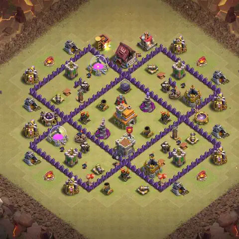 TH7 war Defense base layout with copy link for Clash of Clans, layout #111