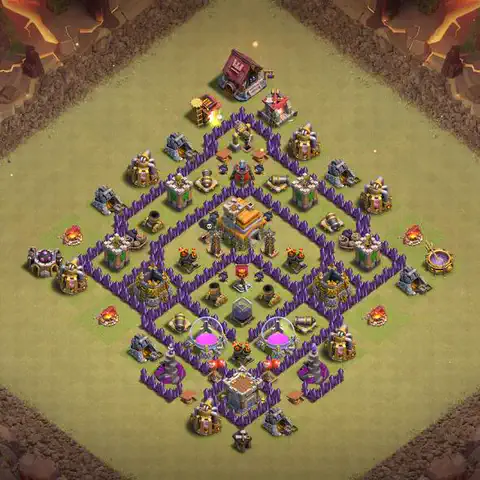 TH7 war Defense base layout with copy link for Clash of Clans, layout #114