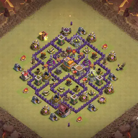 TH7 war Defense base layout with copy link for Clash of Clans, layout #120