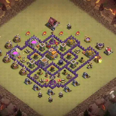 TH7 war Defense base layout with copy link for Clash of Clans, layout #123