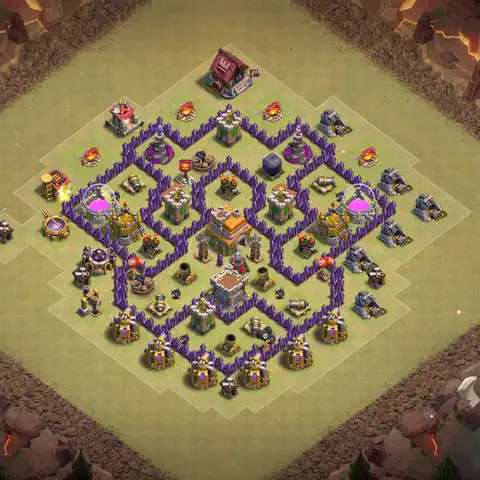 TH7 war Defense base layout with copy link for Clash of Clans, layout #126