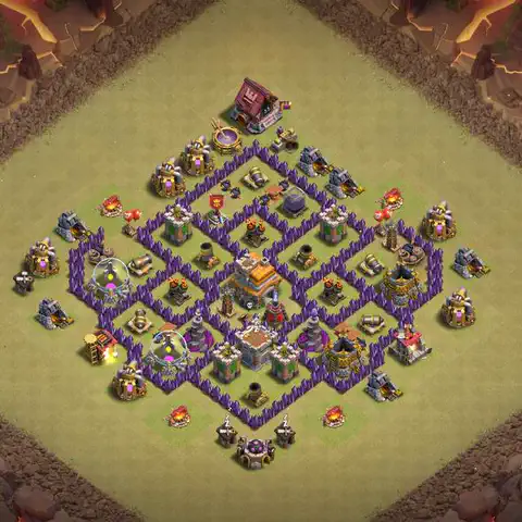 TH7 war Defense base layout with copy link for Clash of Clans, layout #129