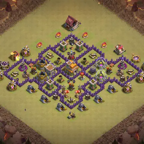 TH7 war Defense base layout with copy link for Clash of Clans, layout #132