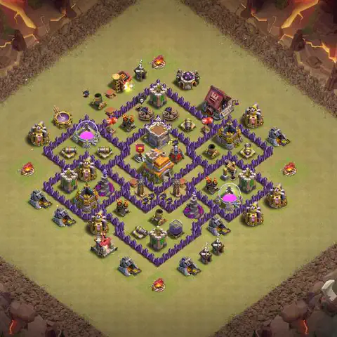 TH7 war Defense base layout with copy link for Clash of Clans, layout #135