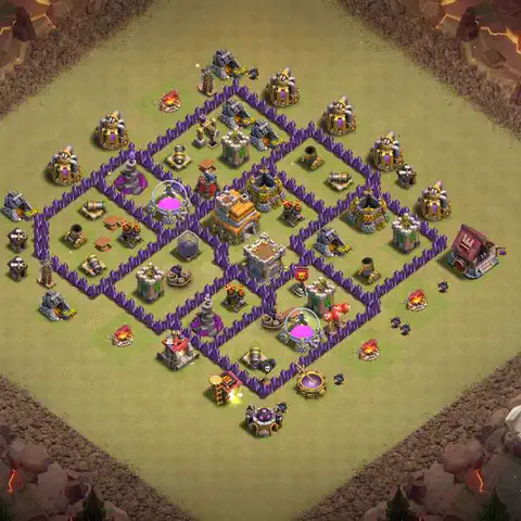 TH7 war Defense base layout with copy link for Clash of Clans, layout #138