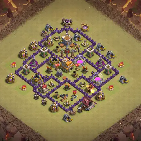 TH7 war Defense base layout with copy link for Clash of Clans, layout #141