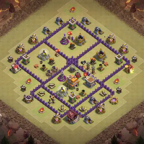 TH7 war Defense base layout with copy link for Clash of Clans, layout #147