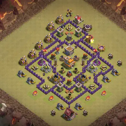 TH7 war Defense base layout with copy link for Clash of Clans, layout #153