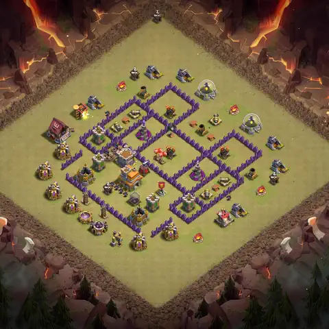 TH7 war Defense base layout with copy link for Clash of Clans, layout #156