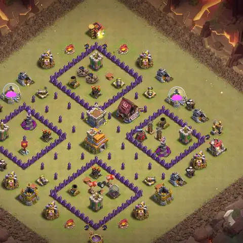 TH7 war Defense base layout with copy link for Clash of Clans, layout #162