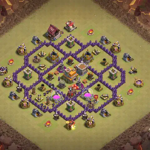 TH7 war Defense base layout with copy link for Clash of Clans, layout #165