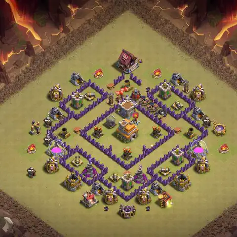 TH7 war Defense base layout with copy link for Clash of Clans, layout #168