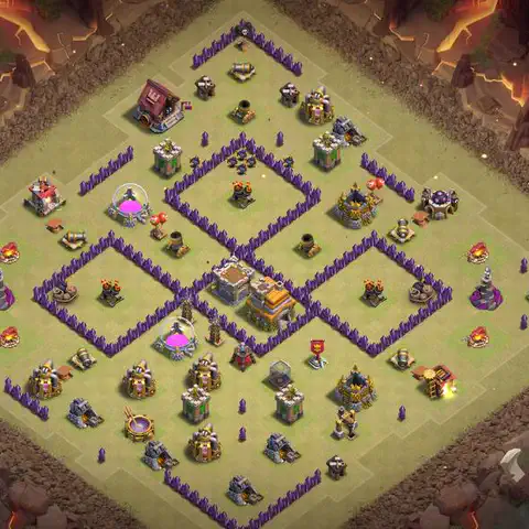TH7 war Defense base layout with copy link for Clash of Clans, layout #171
