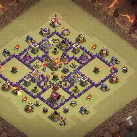 TH7 war Defense base layout with copy link for Clash of Clans, layout #174
