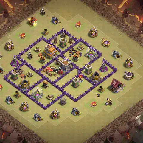 TH7 war Defense base layout with copy link for Clash of Clans, layout #177
