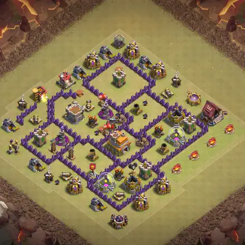 TH7 war Defense base layout with copy link for Clash of Clans, layout #180
