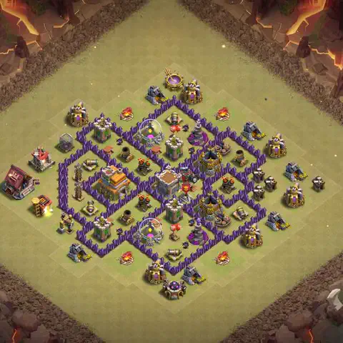 TH7 war Defense base layout with copy link for Clash of Clans, layout #183