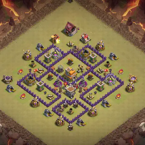 TH7 war Defense base layout with copy link for Clash of Clans, layout #186