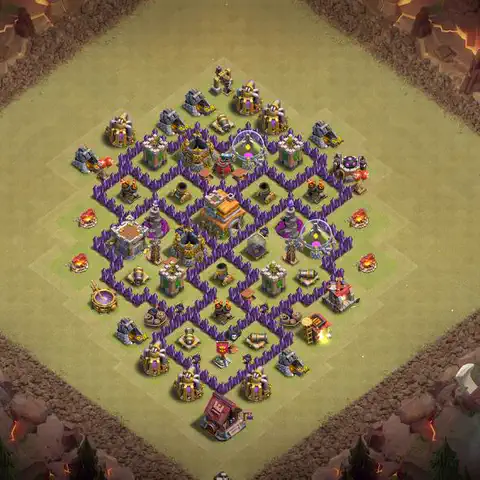 TH7 war Defense base layout with copy link for Clash of Clans, layout #189