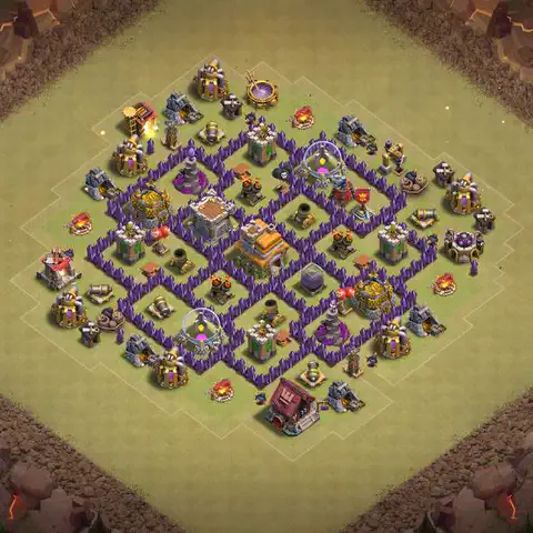 TH7 war Defense base layout with copy link for Clash of Clans, layout #192